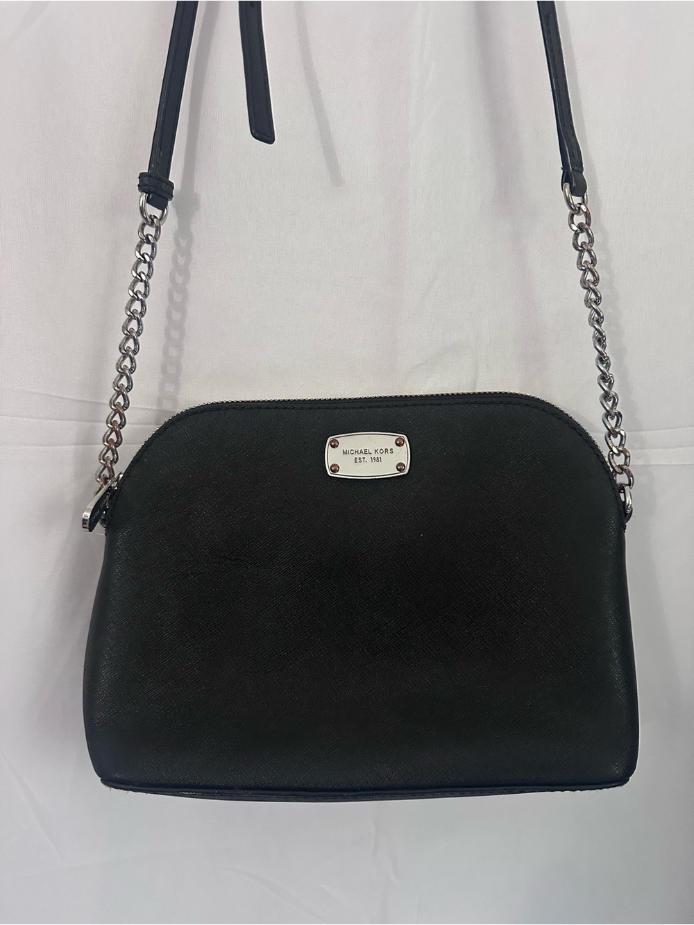 Michael Kors Black Leather Crossbody with Silver Chain Strap - Picture 4 of 7